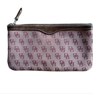 Dooney & Bourke Zip Top Pouch/ Wristlet Wallet Burgundy Signature Leather Trim